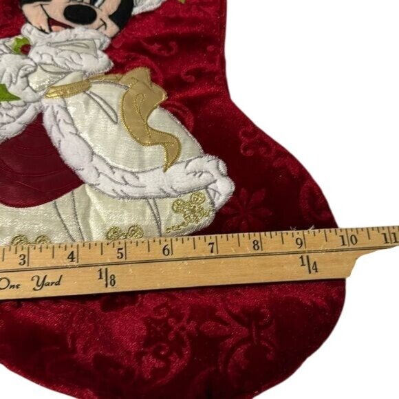 Disney Minnie Mouse Red & Gold Christmas Stocking 19" Satin & Velvet Holiday Dec - Picture 10 of 11
